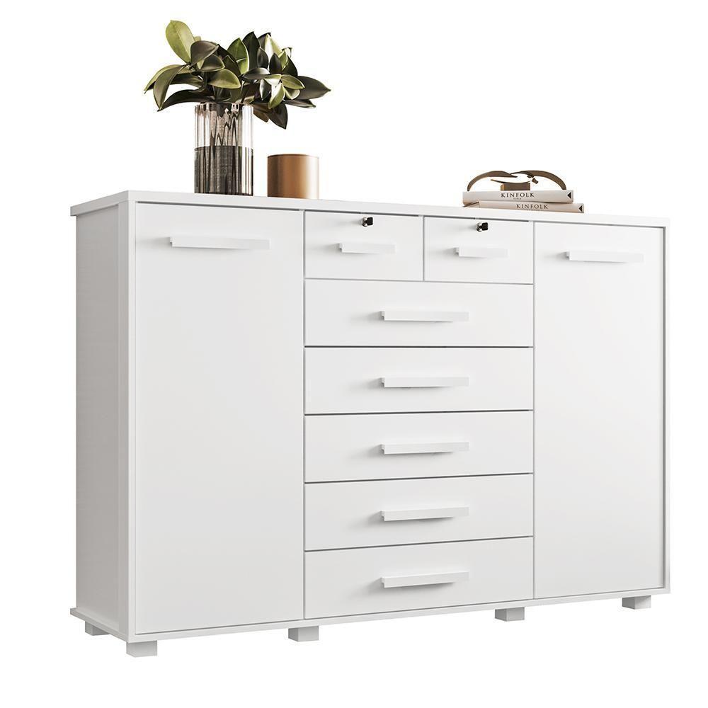 Cômoda Quarto Fontana Com 7 Gavetas E 2 Portas Branco Fosco Branco Fosco - 3