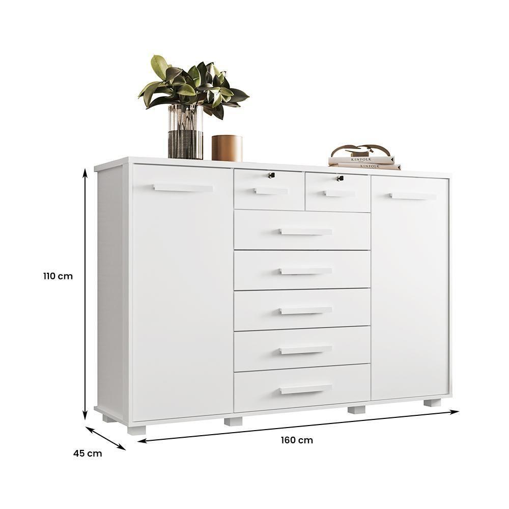 Cômoda Quarto Fontana Com 7 Gavetas E 2 Portas Branco Fosco Branco Fosco - 4