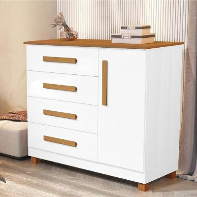 Comoda Grecia Quarto 4 Gavetas 1 Porta E Pés Madeira Maciça Branco/Nature Branco/Nature