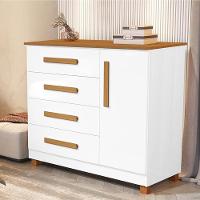 Comoda Grecia Quarto 4 Gavetas 1 Porta E Pés Madeira Maciça Branco/Nature Branco/Nature - 1