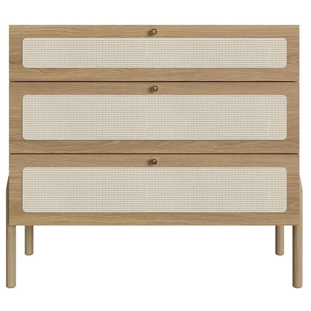 Cômoda Oslo Artesano 93 Cm (largura) Em Mdp Cor Mel Palha Natural Três Gavetas Base Madeira - 4