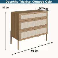 Cômoda Oslo Artesano 93 Cm (largura) Em Mdp Cor Mel Palha Natural Três Gavetas Base Madeira - 3