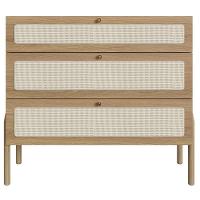 Cômoda Oslo Artesano 93 Cm (largura) Em Mdp Cor Mel Palha Natural Três Gavetas Base Madeira