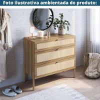 Cômoda Oslo Artesano 93 Cm (largura) Em Mdp Cor Mel Palha Natural Três Gavetas Base Madeira - 5