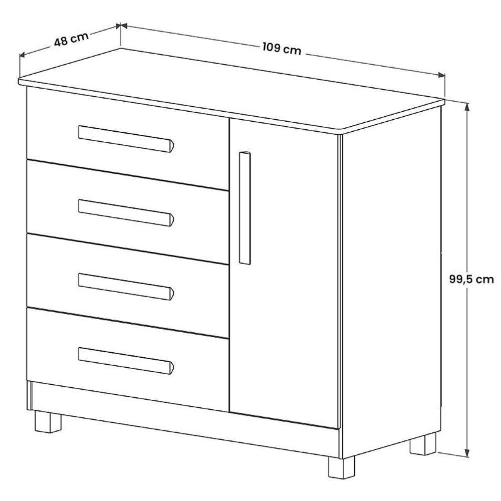 Comoda Grecia Quarto 4 Gavetas 1 Porta E Pés Madeira Maciça Nature/Off White Nature/Off White - 2