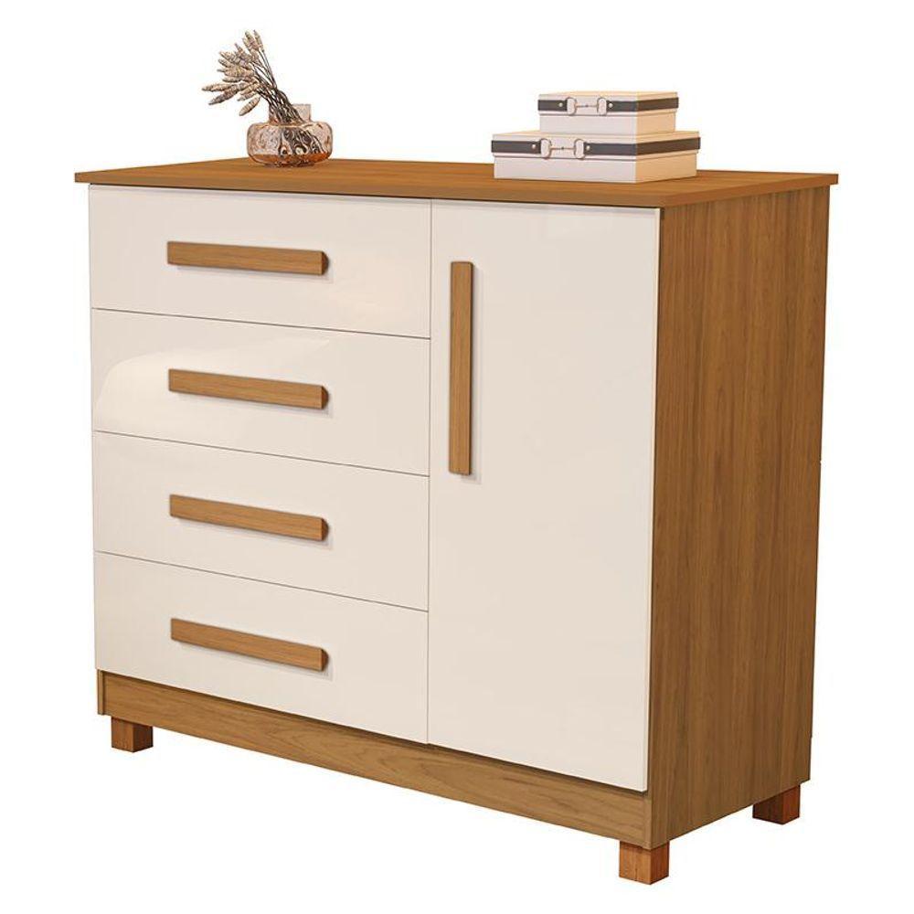 Comoda Grecia Quarto 4 Gavetas 1 Porta E Pés Madeira Maciça Nature/Off White Nature/Off White - 4
