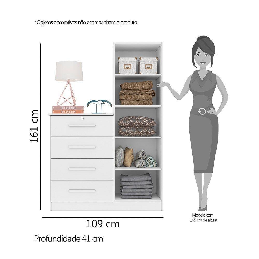 Cômoda 4 Gavetas 1 Porta Com Espelho Elise Plus Branco Fosco - 2