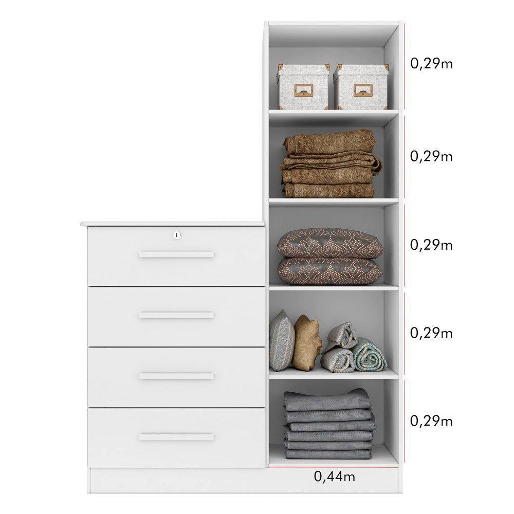 Cômoda 4 Gavetas 1 Porta Com Espelho Elise Plus Branco Fosco - 3