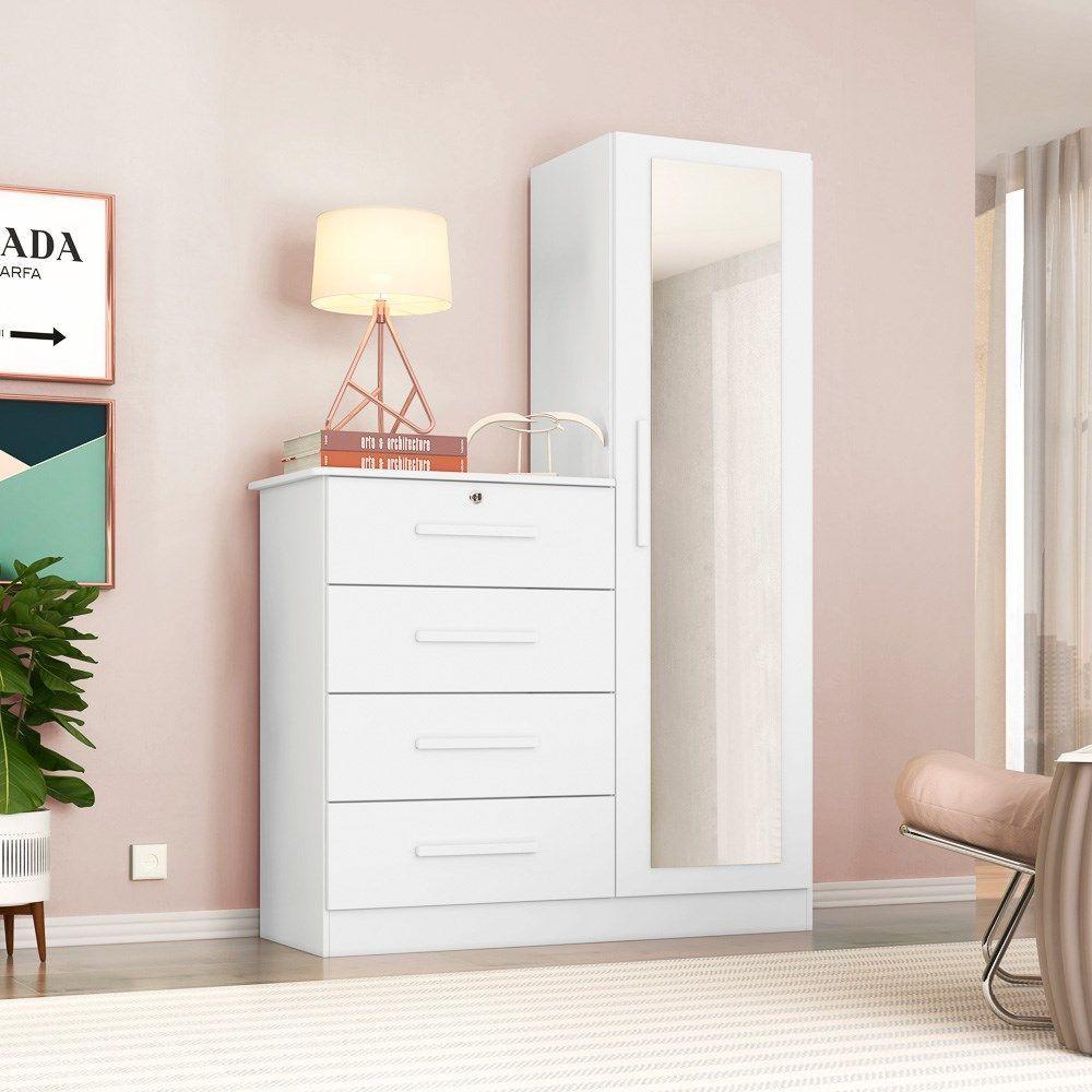 Cômoda 4 Gavetas 1 Porta Com Espelho Elise Plus Branco Fosco - 4