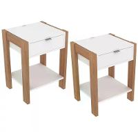 Kit 02 Mesa De Cabeceira Com Tomada 1 Gaveta Az1016 Amendoa - 1