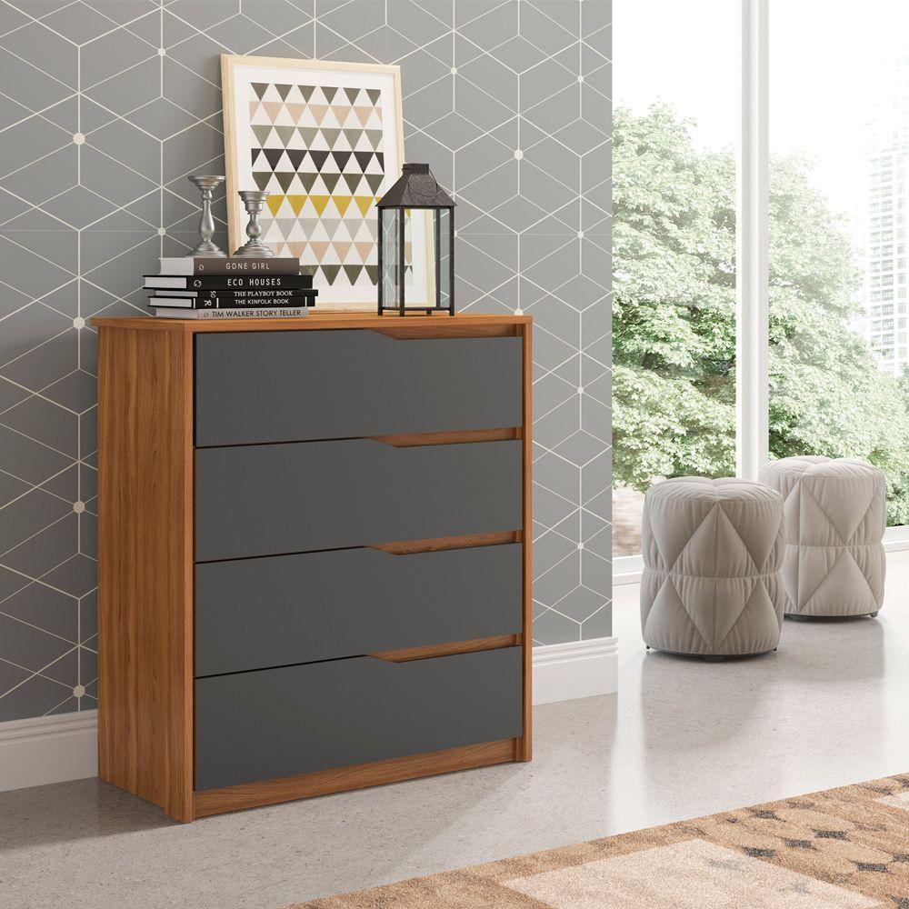 Cômoda 4 Gavetas Atria Amendôla Grafito Demartez - 1