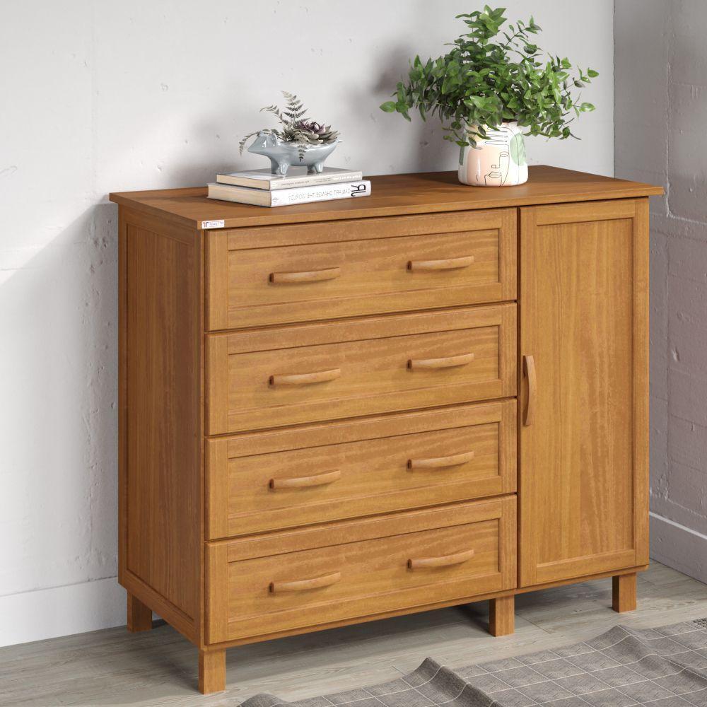 Cômoda Sapateira 4 Gavetas E Porta Em Madeira Veneza Carvalho - Straub Web - 1