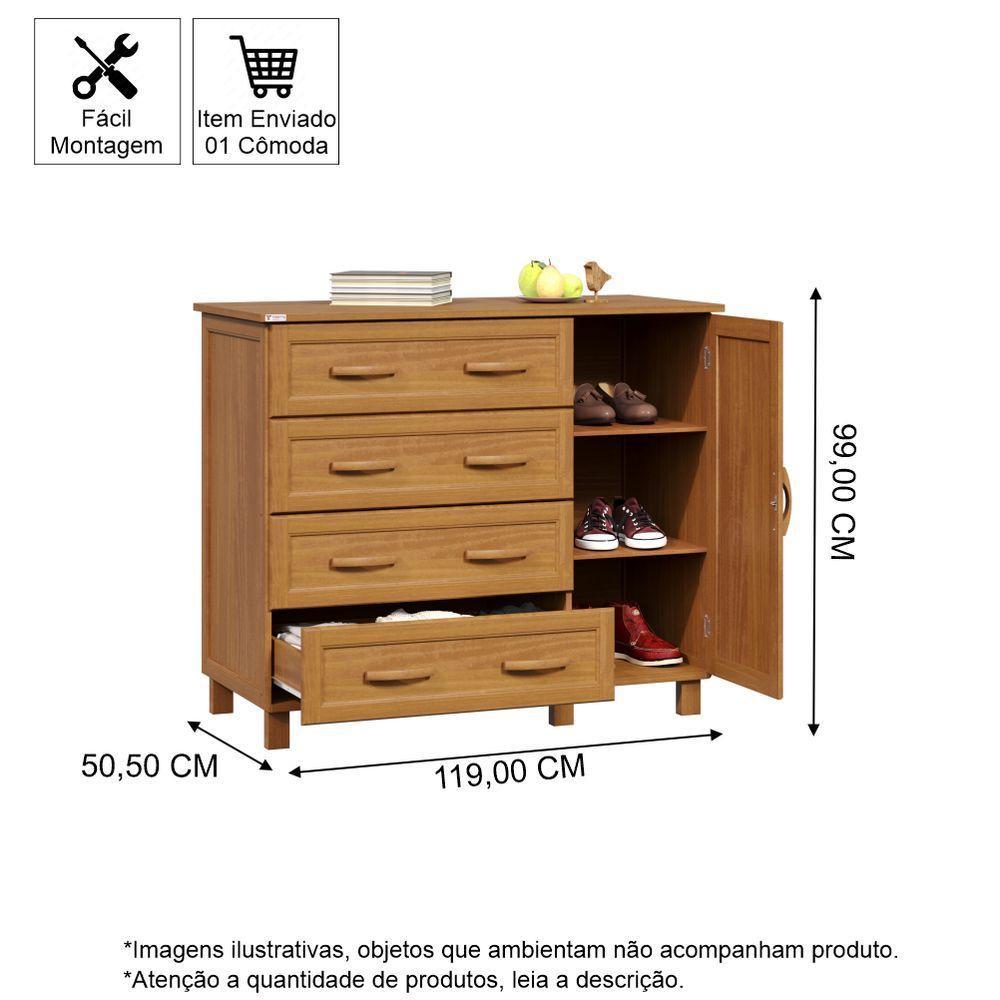 Cômoda Sapateira 4 Gavetas E Porta Em Madeira Veneza Carvalho - Straub Web - 2