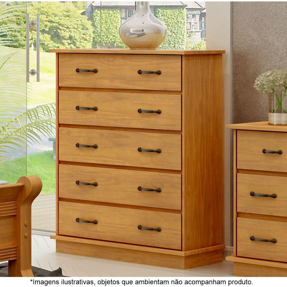 Cômoda Para Quarto 5 Gavetas Em Madeira Maciça Júlia Mel - Straub Web - 1