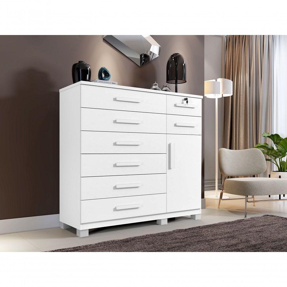 Cômoda New Vitoria Com Porta E 8 Gavetas Benetil Branco - 4