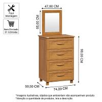 Cômoda Para Quarto 4 Gavetas Com Espelheira Em Madeira Itália Carvalho - Straub Web - 2