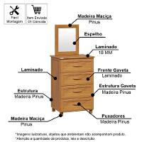 Cômoda Para Quarto 4 Gavetas Com Espelheira Em Madeira Itália Carvalho - Straub Web - 3