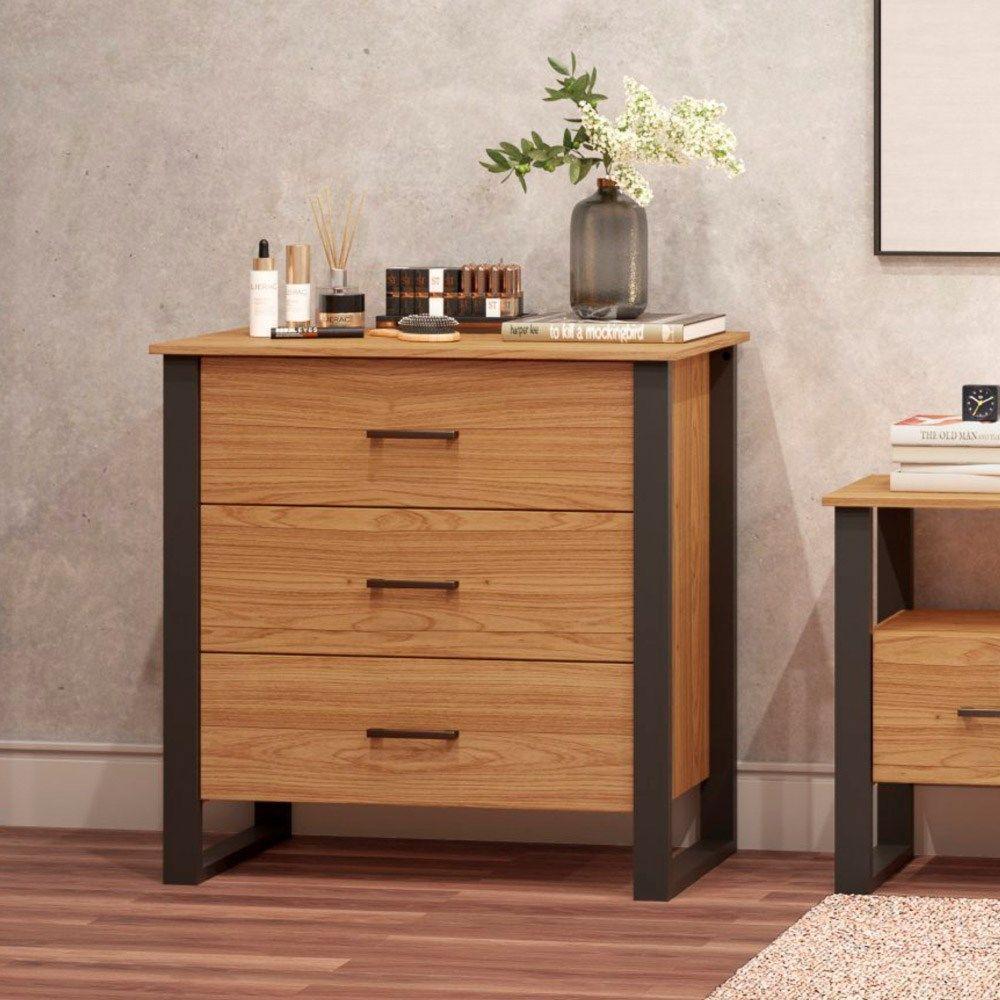 Cômoda Para Quarto Estilo Industrial 3 Gavetas F38 Freijó/Preto Fosco - 1