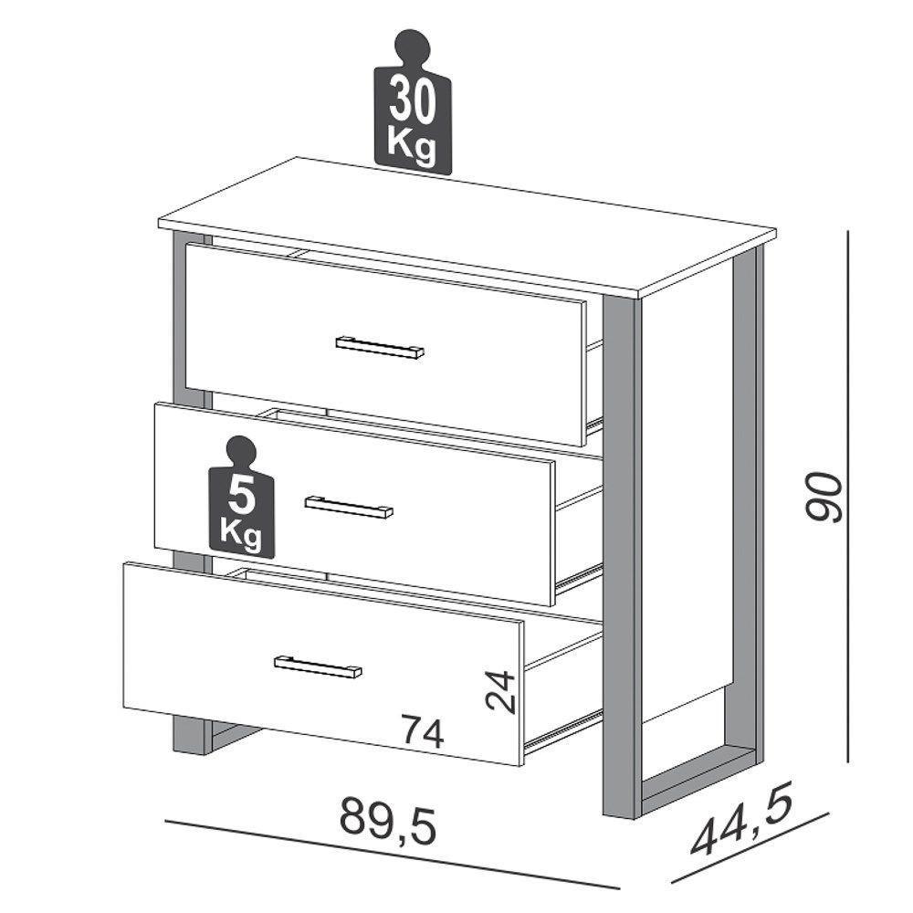 Cômoda Para Quarto Estilo Industrial 3 Gavetas F38 Freijó/Preto Fosco - 2