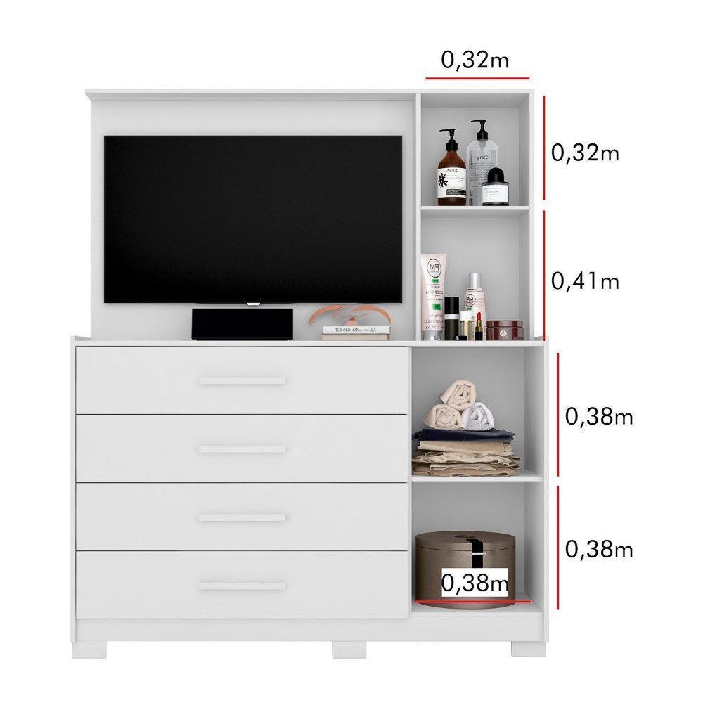 Cômoda Sapateira Com Painel Para Tv 4 Gavetas Azaléia A02 Branco Fosco - 3