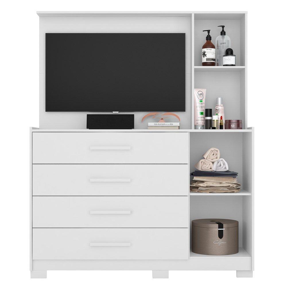 Cômoda Sapateira Com Painel Para Tv 4 Gavetas Azaléia A02 Branco Fosco - 4