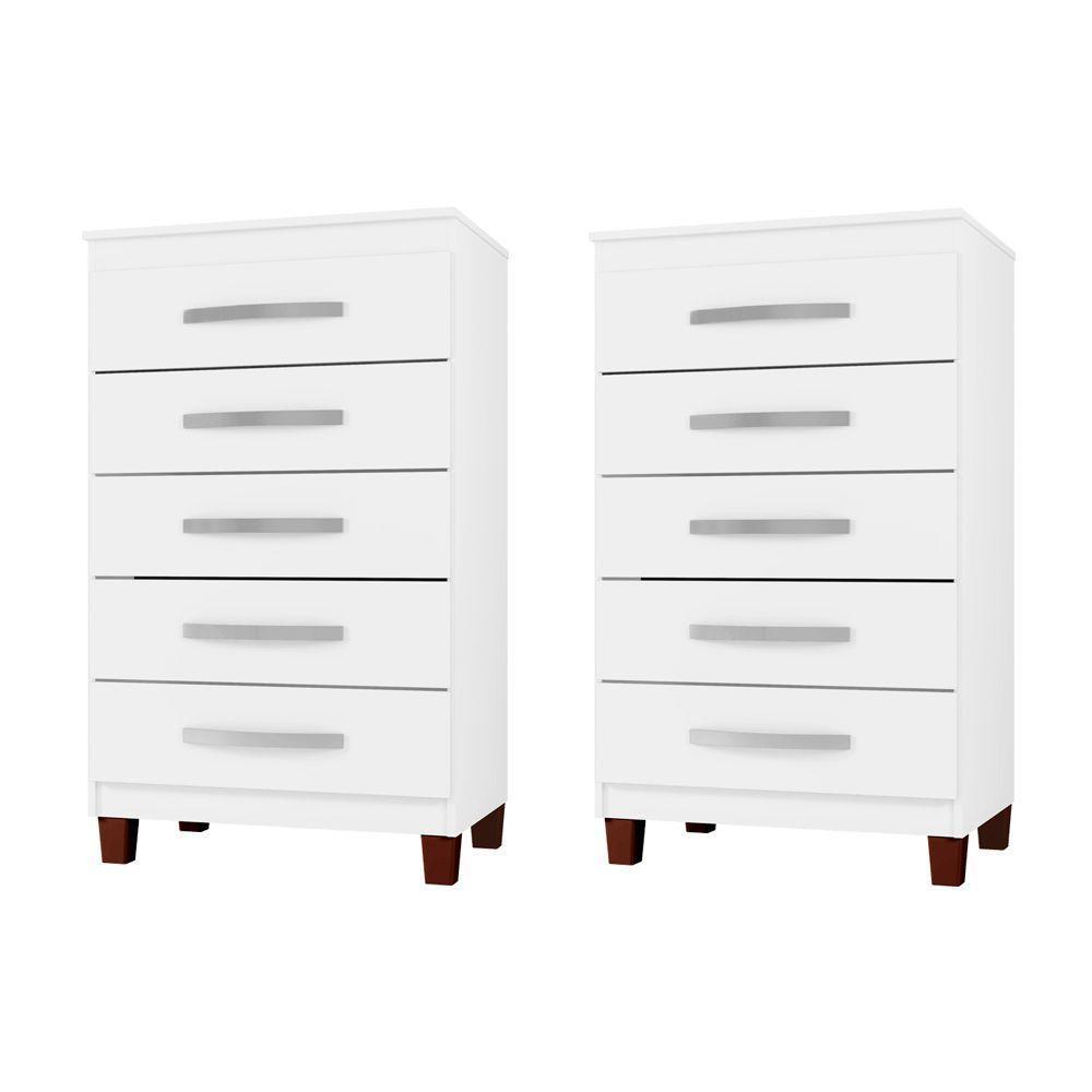 Kit Com 2 Cômoda 5 Gavetas Cannes Branco Incorplac - 1