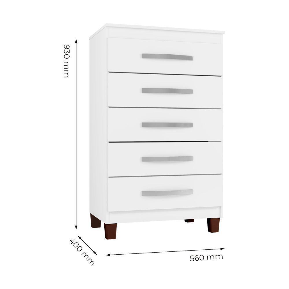 Kit Com 2 Cômoda 5 Gavetas Cannes Branco Incorplac - 3