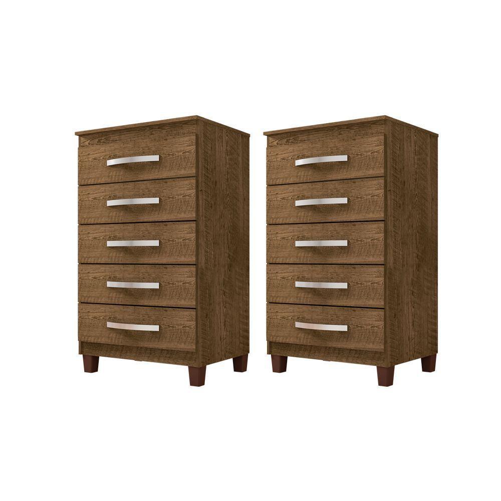 Kit Com 2 Cômoda 5 Gavetas Cannes Malbec Incorplac - 1