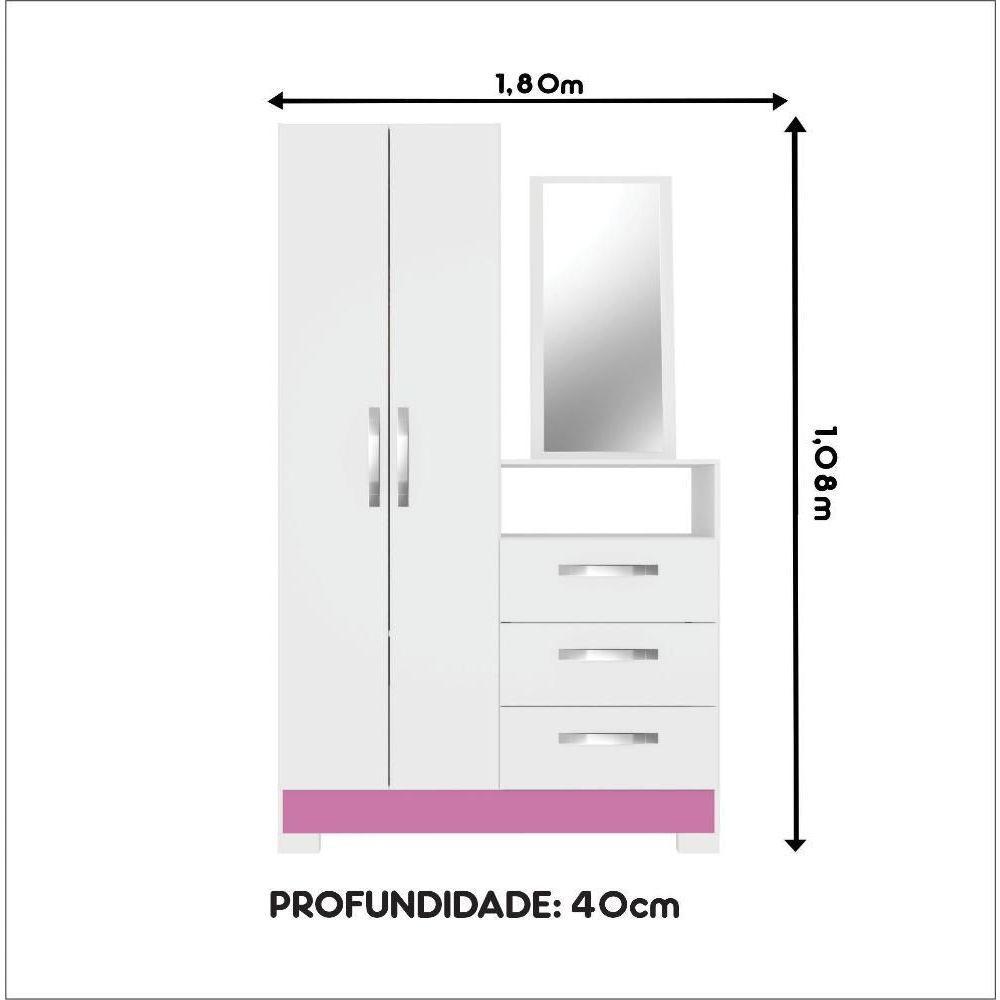 Cômoda C/ Espelho 2 Portas 3 Gavetas Branco/rosa Flex Nt5165 Notável Móveis Branco - 2