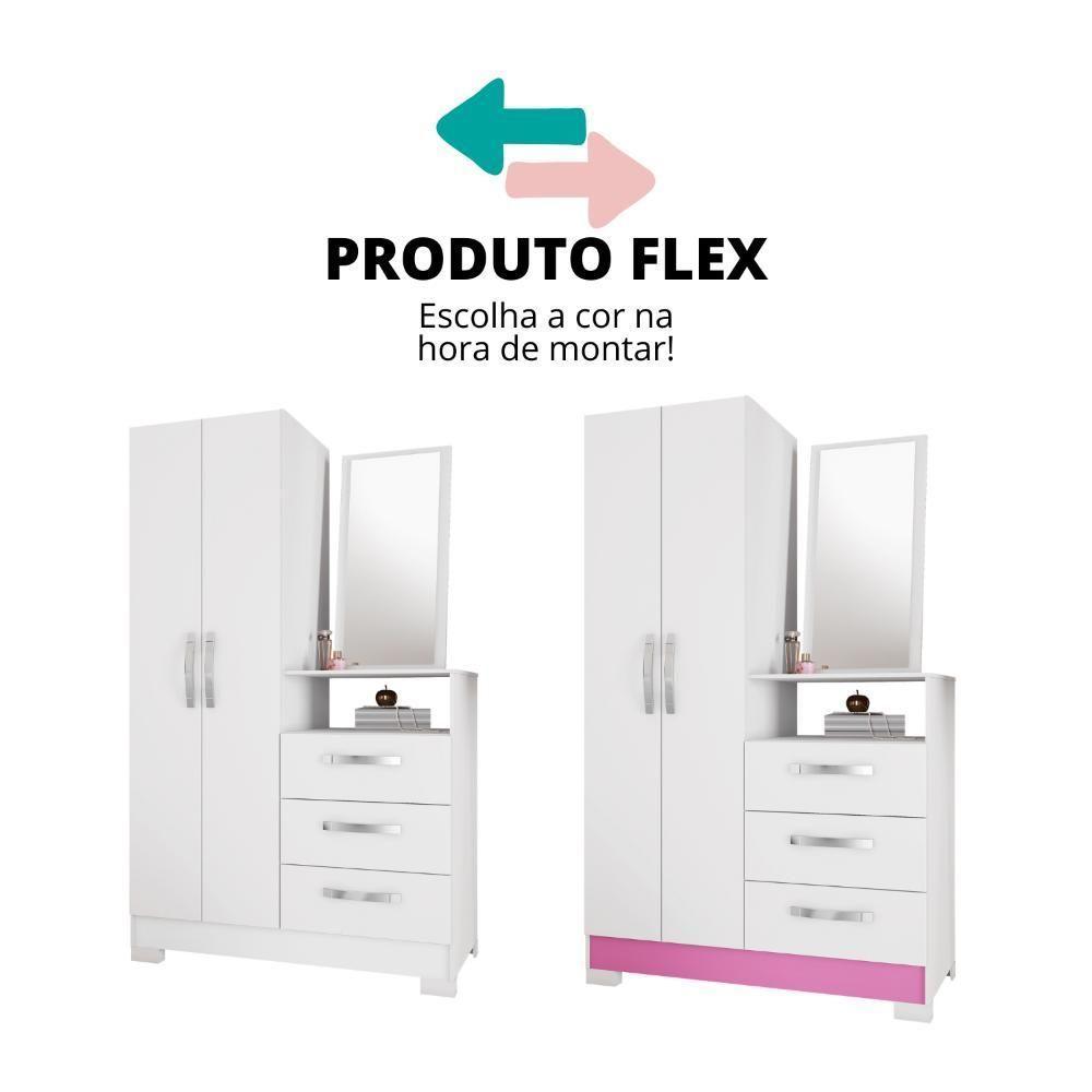 Cômoda C/ Espelho 2 Portas 3 Gavetas Branco/rosa Flex Nt5165 Notável Móveis Branco - 4
