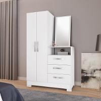 Cômoda C/ Espelho 2 Portas 3 Gavetas Branco/rosa Flex Nt5165 Notável Móveis Branco - 1