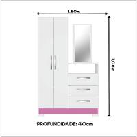 Cômoda C/ Espelho 2 Portas 3 Gavetas Branco/rosa Flex Nt5165 Notável Móveis Branco - 2
