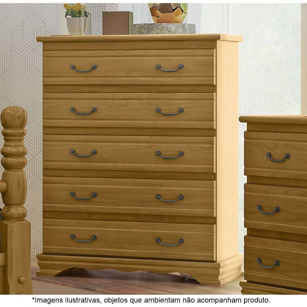 Cômoda Para Quarto 5 Gavetas Em Madeira Maciça Mônaco Imbuia - Straub Web - 1