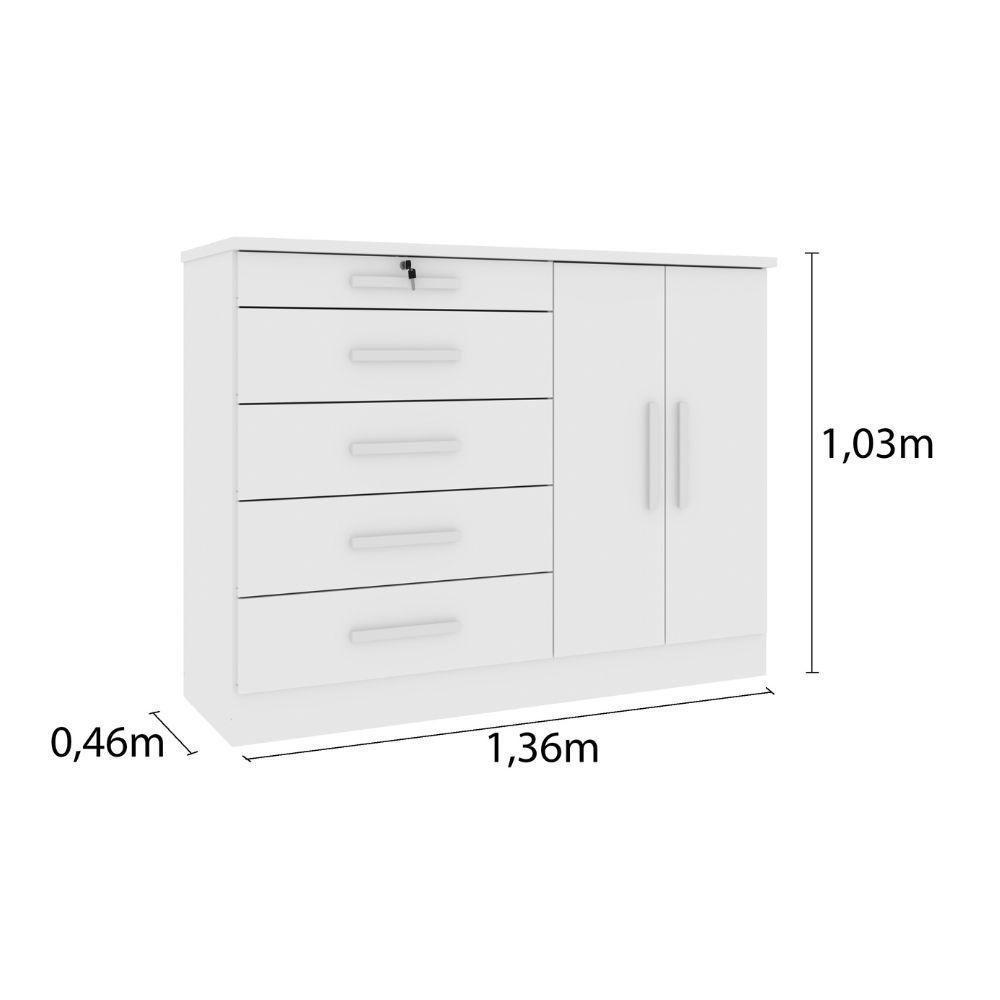 Cômoda Istambul 2 Portas 5 Gavetas Tcil Branco - 6