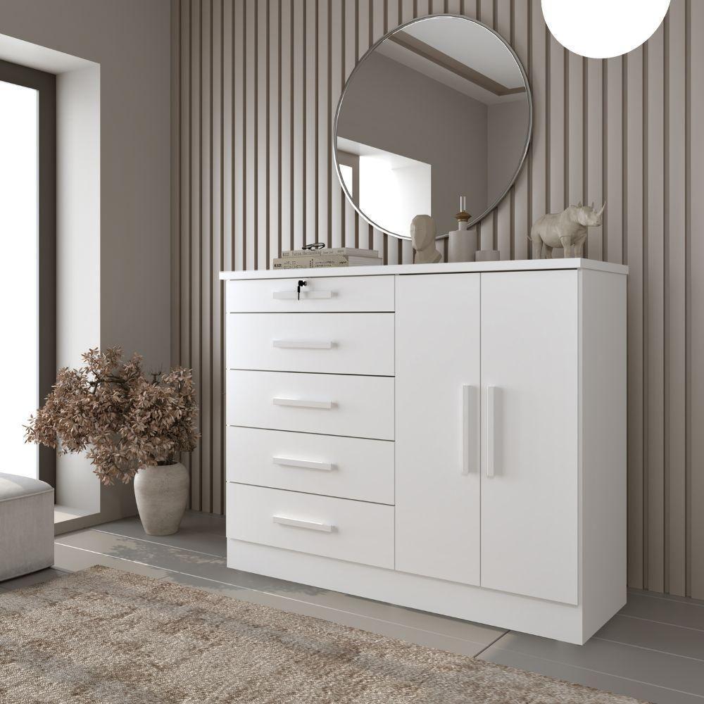 Cômoda Istambul 2 Portas 5 Gavetas Tcil Branco - 8