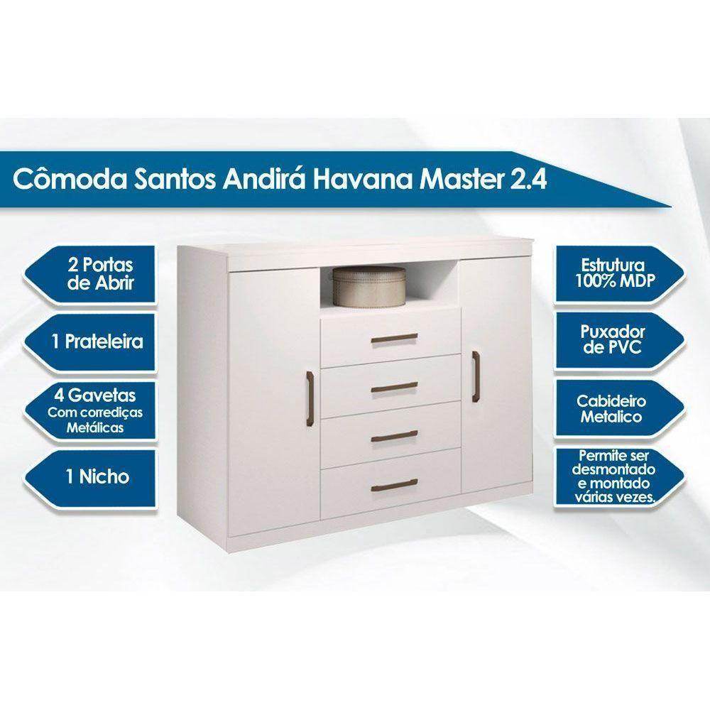 Cômoda De Quarto Master C/ 2 Portas 1 Nicho E 4 Gavetas Branco - Santos Andirá - 2