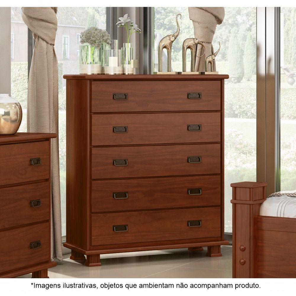 Cômoda Para Quarto 05 Gavetas Em Madeira Maciça Itália Avelã - Straub Web - 1