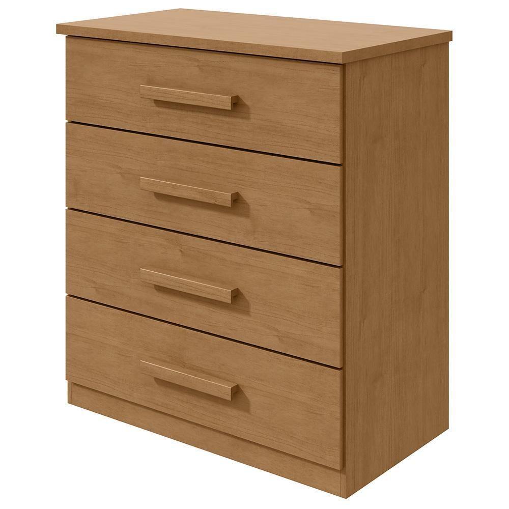 Cômoda De Madeira Com 4 Gavetas Amêndoa Baião Lopas Amêndoa - 1