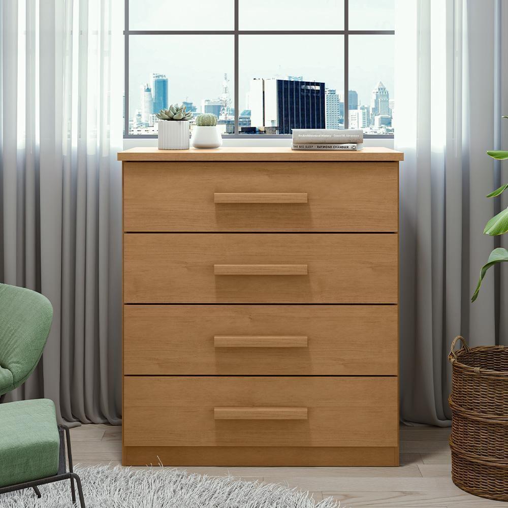 Cômoda De Madeira Com 4 Gavetas Amêndoa Baião Lopas Amêndoa - 6