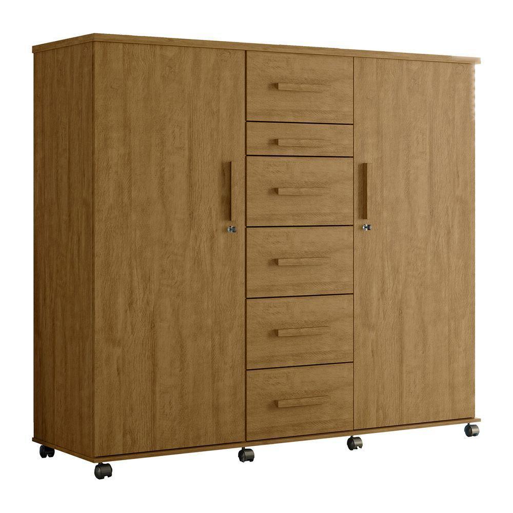 Cômoda Sapateira Roma Amêndoa 2 Portas Com Chave 6 Gavetas Cabideiro E Rodízios - Lukaliam - 4