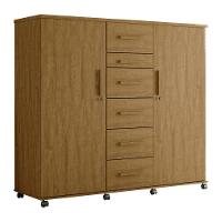 Cômoda Sapateira Roma Amêndoa 2 Portas Com Chave 6 Gavetas Cabideiro E Rodízios - Lukaliam - 4