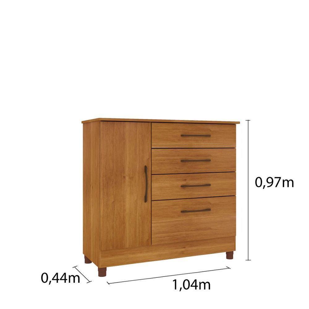 Cômoda Chicago 4 Gavetas 1 Portas Com Pés cinamomo - 2