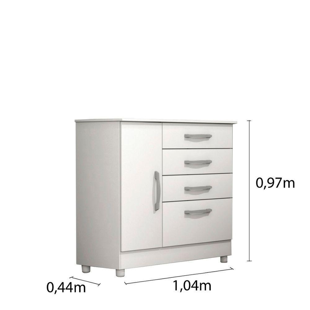 Cômoda Chicago 4 Gavetas 1 Portas Com Pés branco - 2