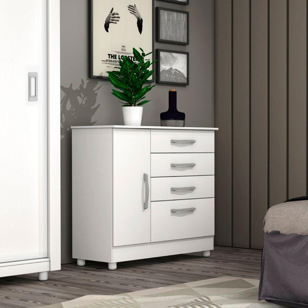 Cômoda Chicago 4 Gavetas 1 Portas Com Pés branco - 4