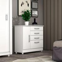 Cômoda Chicago 4 Gavetas 1 Portas Com Pés branco - 4