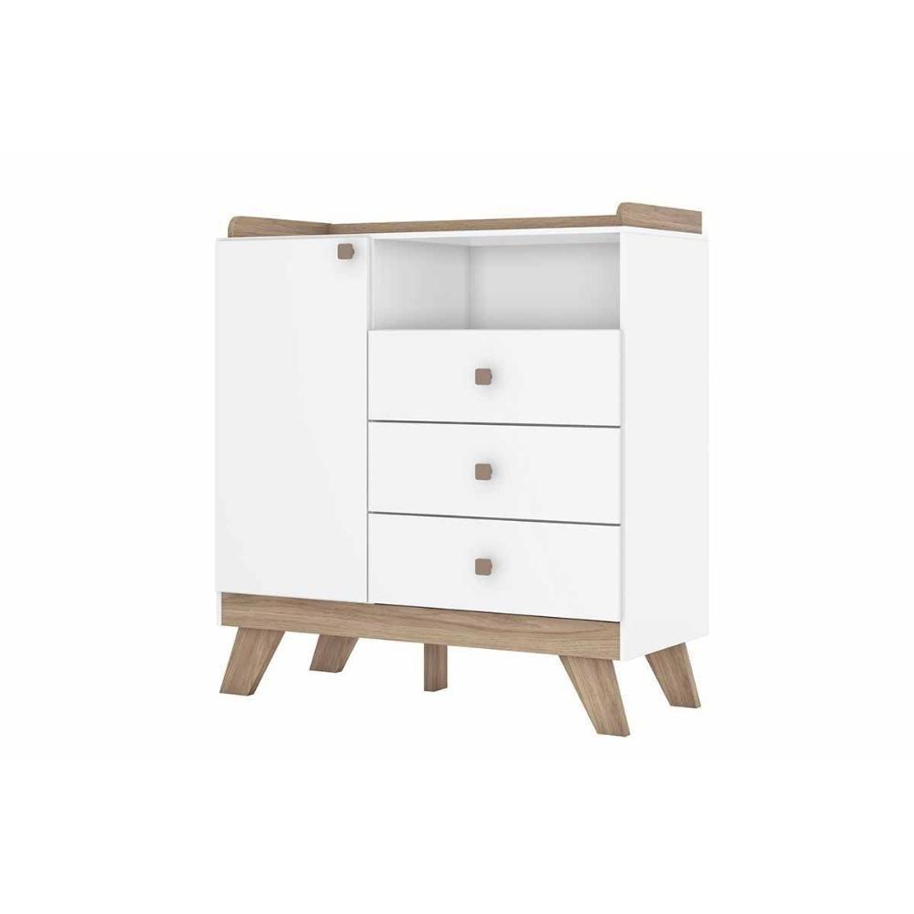 Cômoda Infantil Confete c/ 1 Porta e 3 Gavetas Branco/Jequitiba - Henn - 3