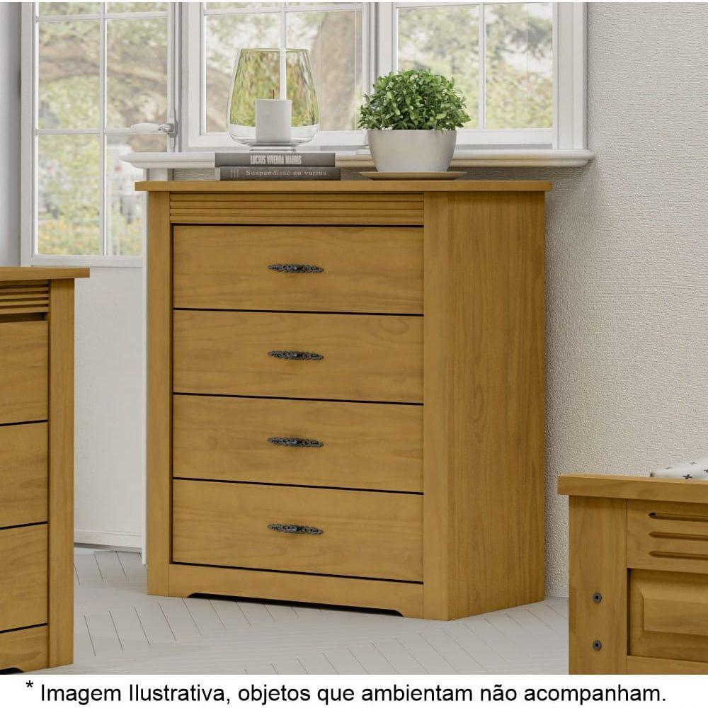 Cômoda Para Quarto 4 Gavetas Em Madeira Maciça Florença Imbuia - Straub Web - 1