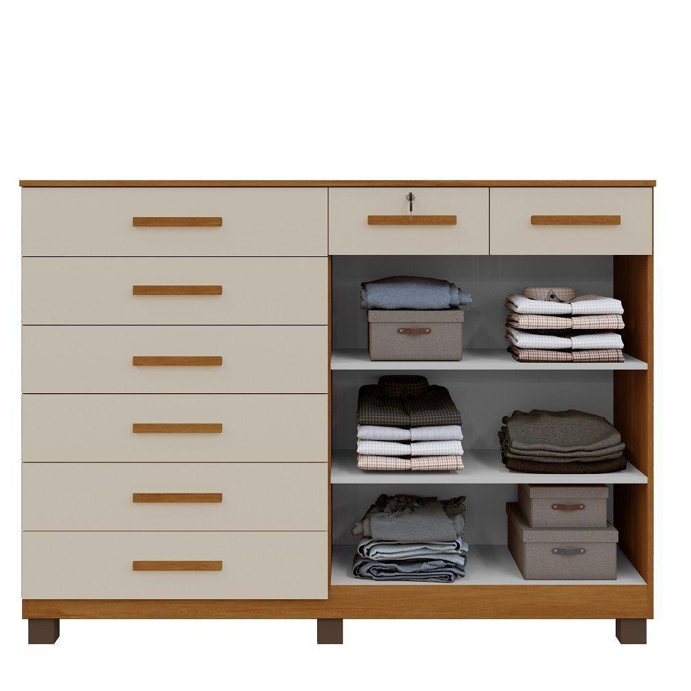 Cômoda New Triunfo 8 Gavetas 2 Portas Benetil Cinamomo/Off White. - 3