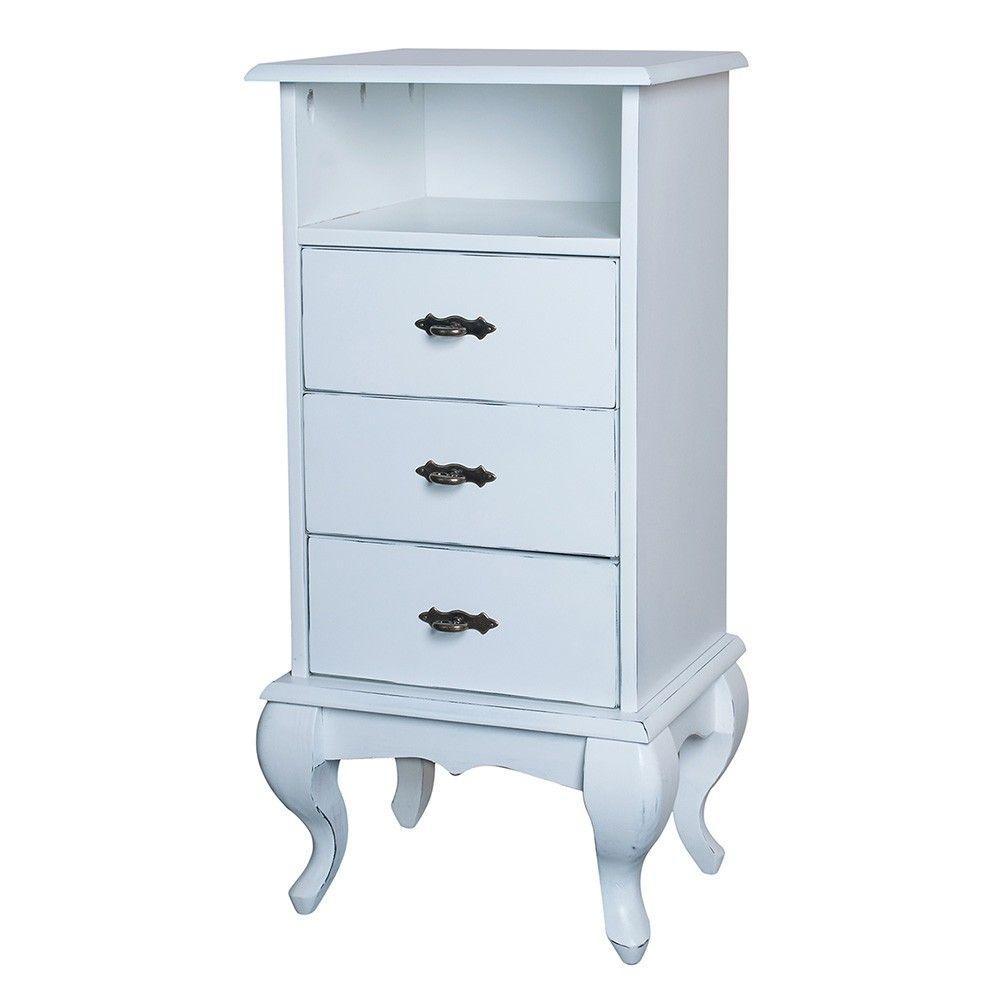 Mesa de Cabeceira Estreita Com 3 Gavetas e Nicho Branca - 1