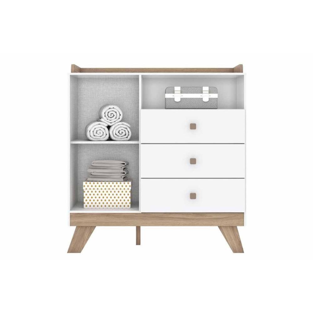 Cômoda Solteiro Confete c/ 1 Porta e 3 Gavetas Branco/Jequitiba - Henn - 2